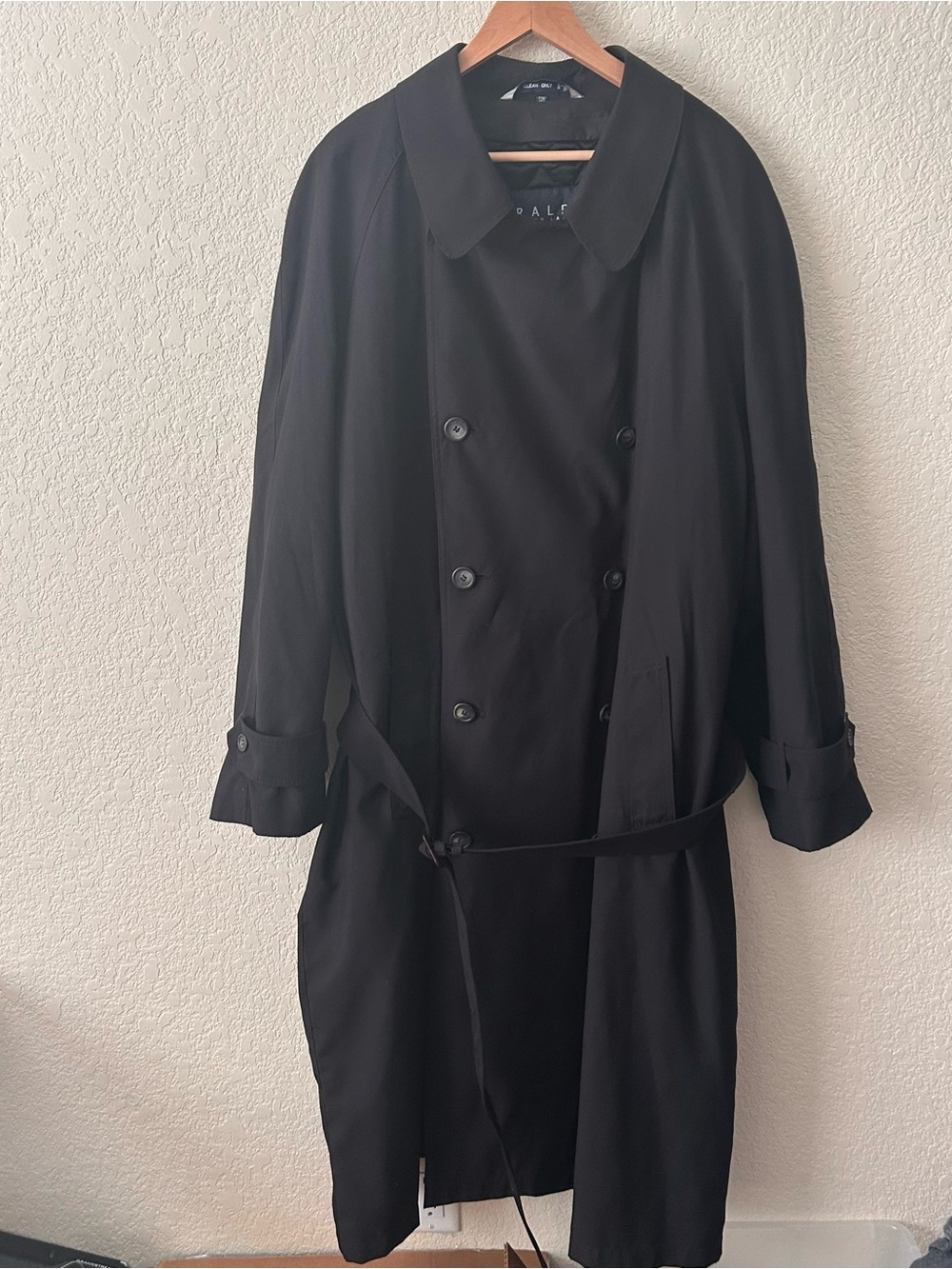 Ralph Lauren Black Double-Breasted Trench Coat 52R